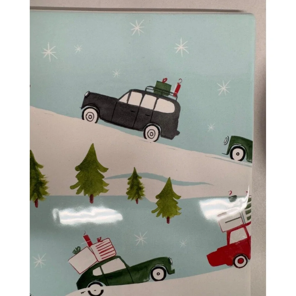 Crate and Barrel Christmas Kitchen Retro Cars Christmas Trees Trivet Spoon Rest